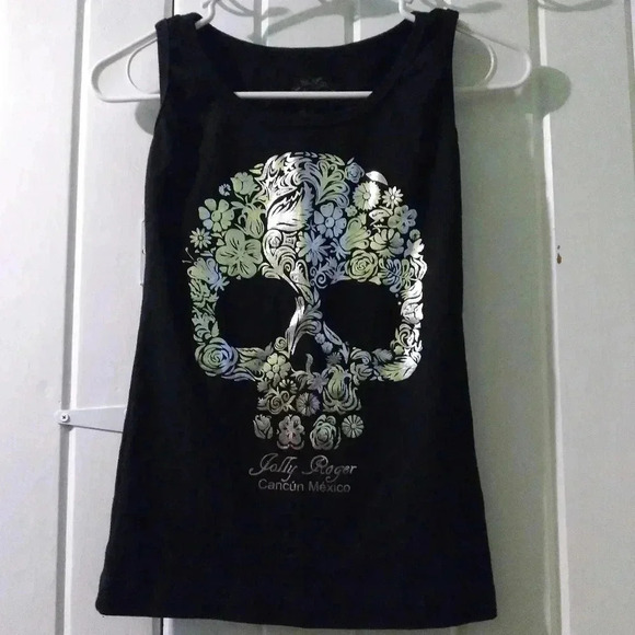 Jolly Roger metallic silver skull tank-small like new - Picture 1 of 6